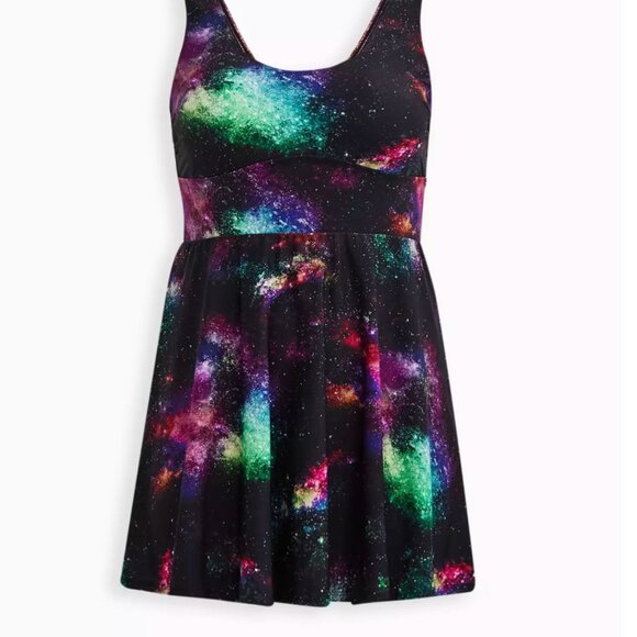 Torrid Swimsuit Swim Dress 1 One Piece Brief Galaxy Stars Black Plus Size 1X - Picture 9 of 11